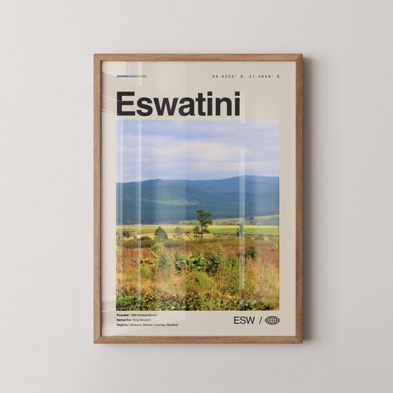 Eswatini Valley Mountain Landscape Minimalist Africa Travel Poster