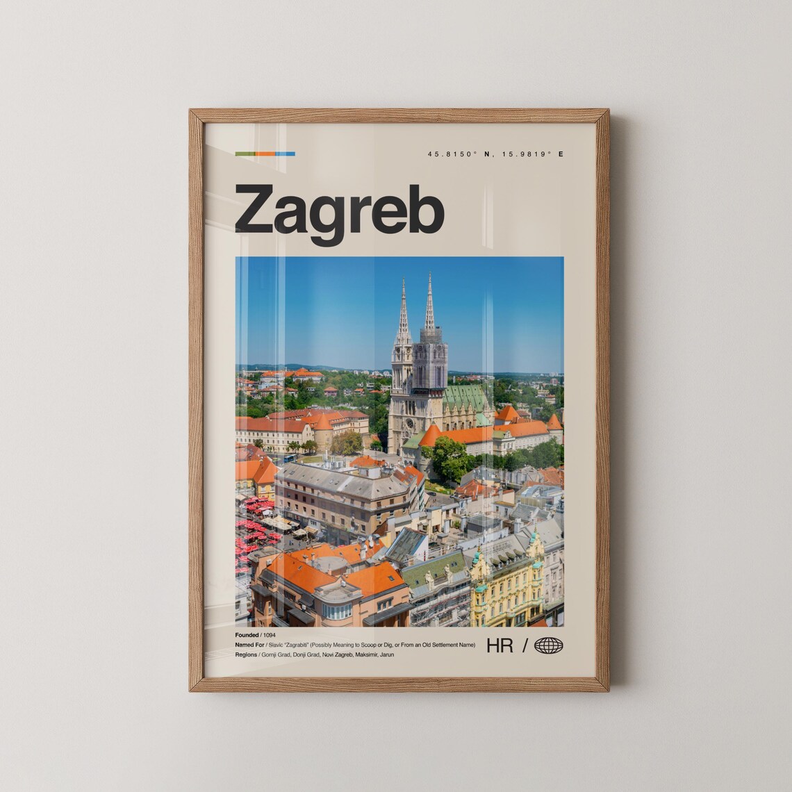 Zagreb Croatia Travel Poster Cathedral Cityscape Photo Wall Decor