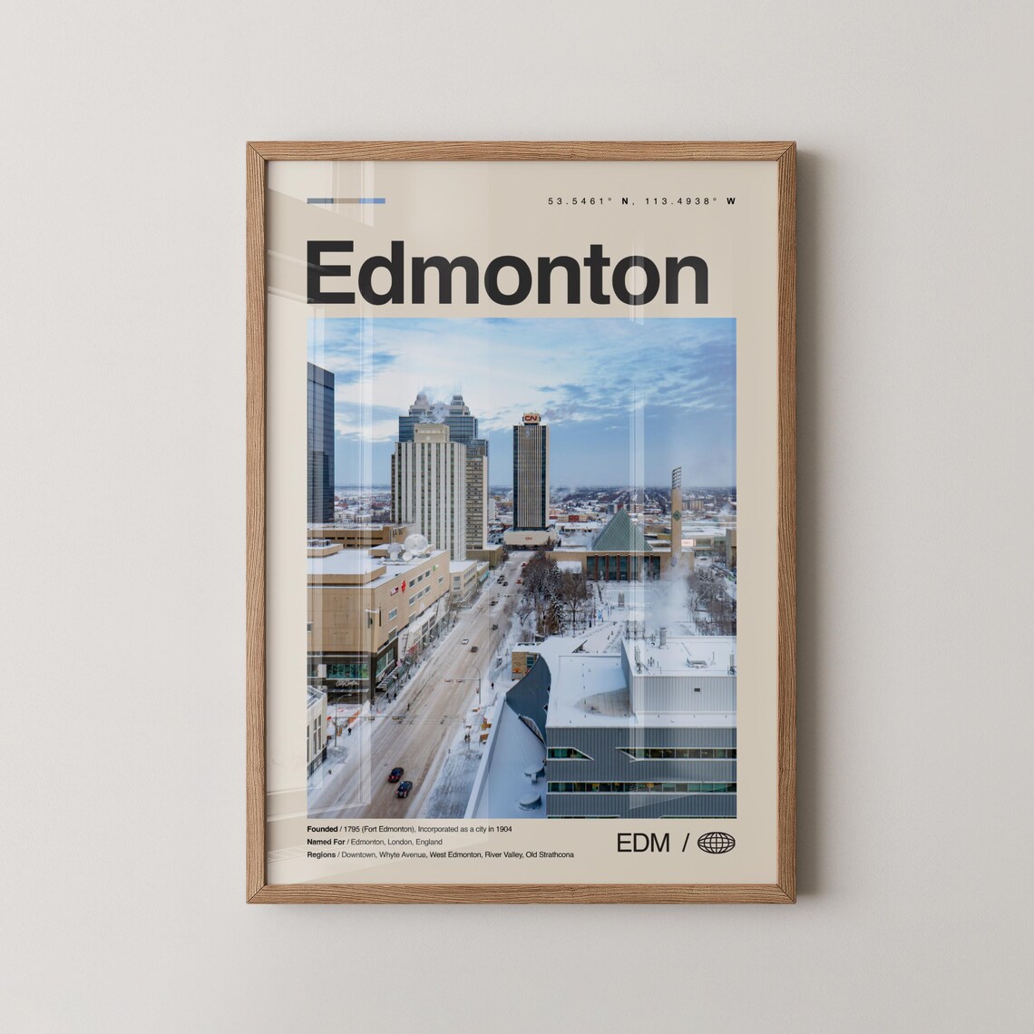 Edmonton Alberta Winter Cityscape Minimalist Photo Travel Poster