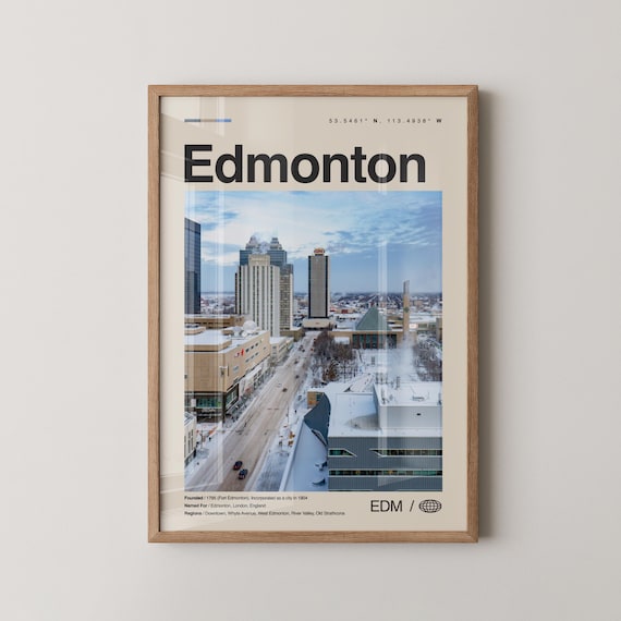Edmonton Alberta Winter Cityscape Minimalist Photo Travel Poster