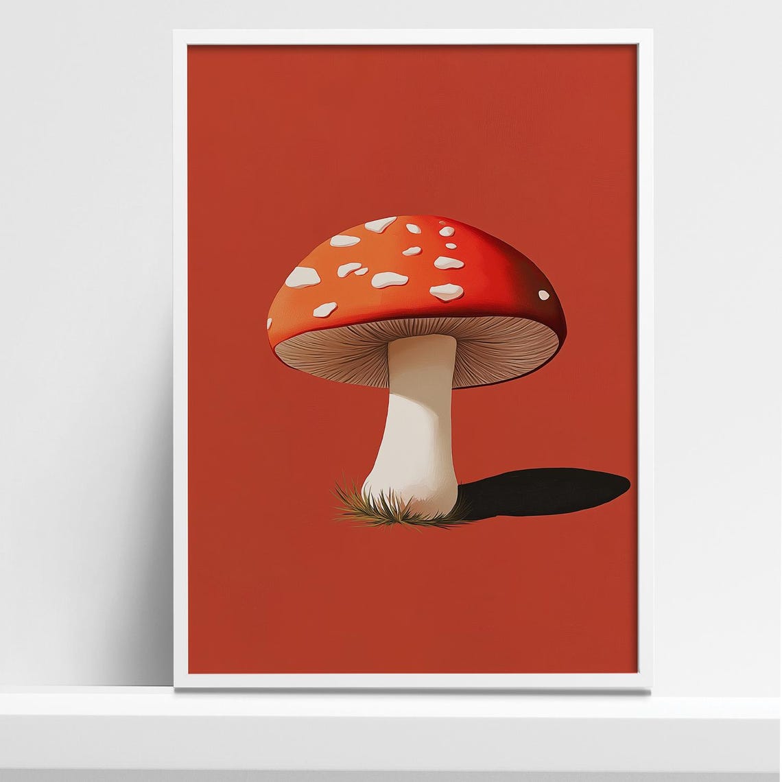 Red Amanita Mushroom With White Spots Minimalist Botanical Poster