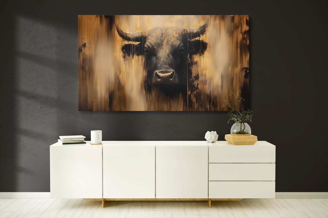 Abstract Bull Head Oil Painting Style in Gold and Black Poster - Image 2