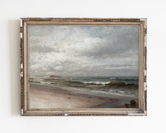 Vintage Seascape Painting, Coastal Wall Art Print