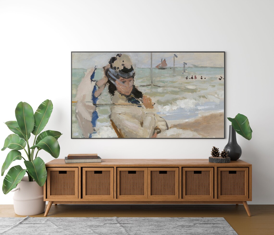 Claude Monet Woman with Parasol Beach Impressionist Seaside Painting Poster - Image 2
