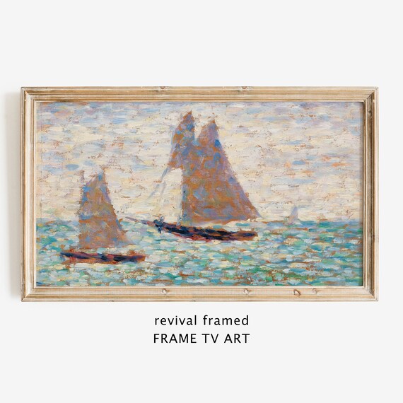 Pointillist Sailboats on a Sparkling Sea Vintage Painting Poster