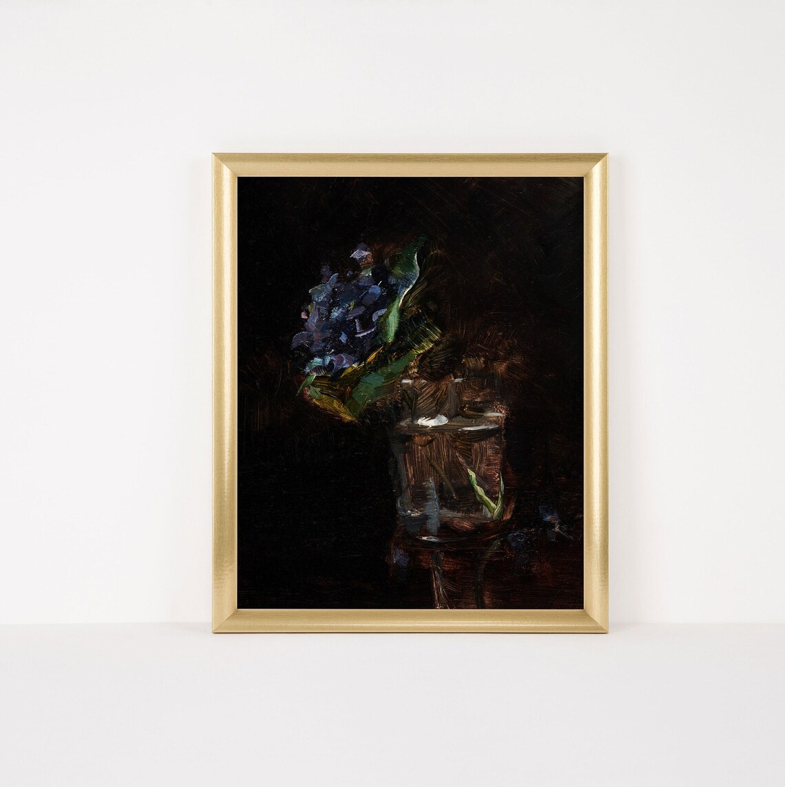 Dark Gothic Violets in Glass Jar Moody Vintage Still Life Oil Painting Poster - Image 3