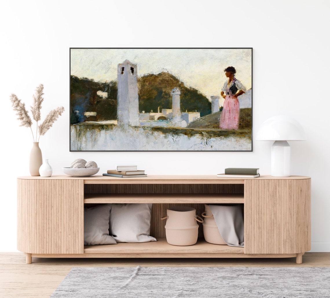 Frame Tv Art Mediterranean Neutral Vintage Oil Painting Frame Tv Portrait Woman Frame Tv Art Tv Art Cityscape Large Art - Image 4