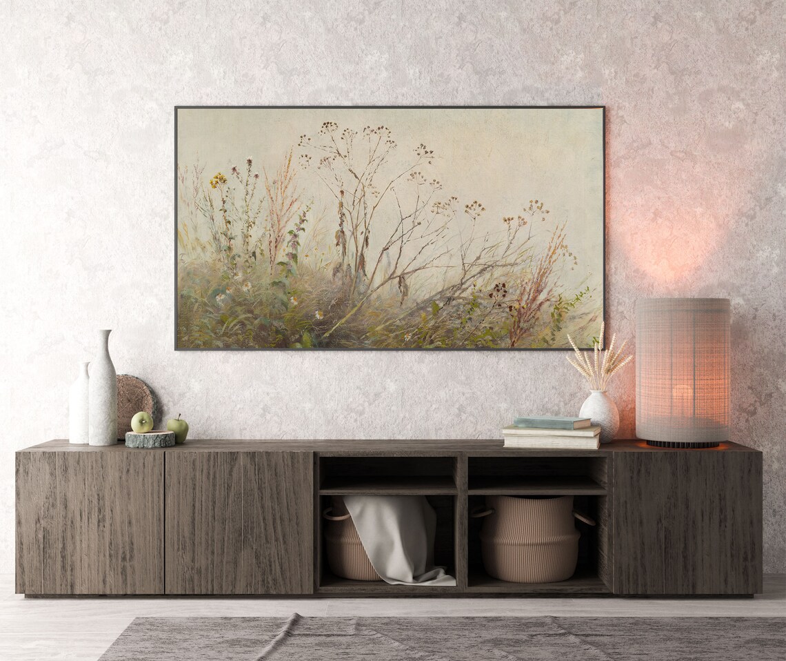 Muted Wildflower Meadow Soft Grasses Neutral Vintage Botanical Style Wall Art - Image 4