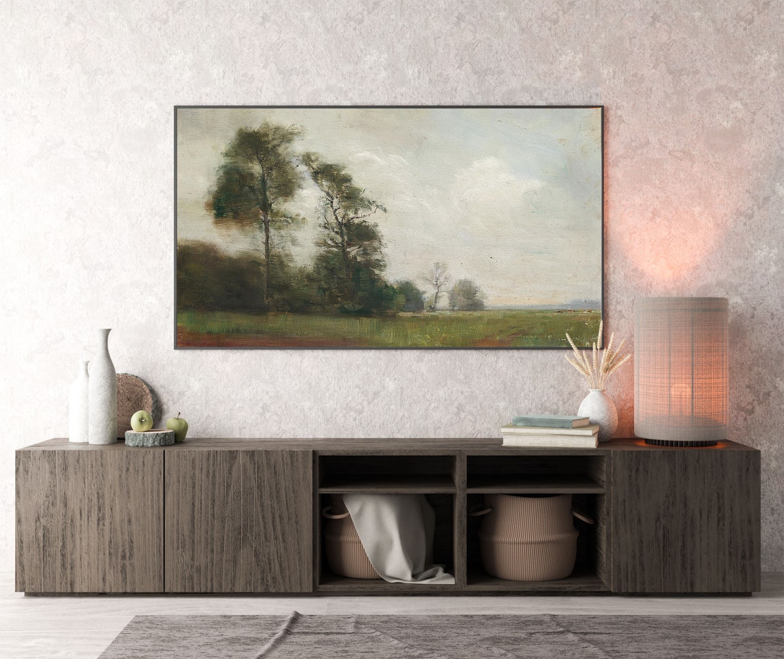 Frame Tv Art Landscape Neutral Rustic Vintage Oil Painting Frame Tv Art Tv Art French Country Modern Farmhouse Large Art - Image 4