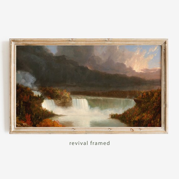 Majestic Great Autumn Waterfall with Mist and Fall Foliage Poster