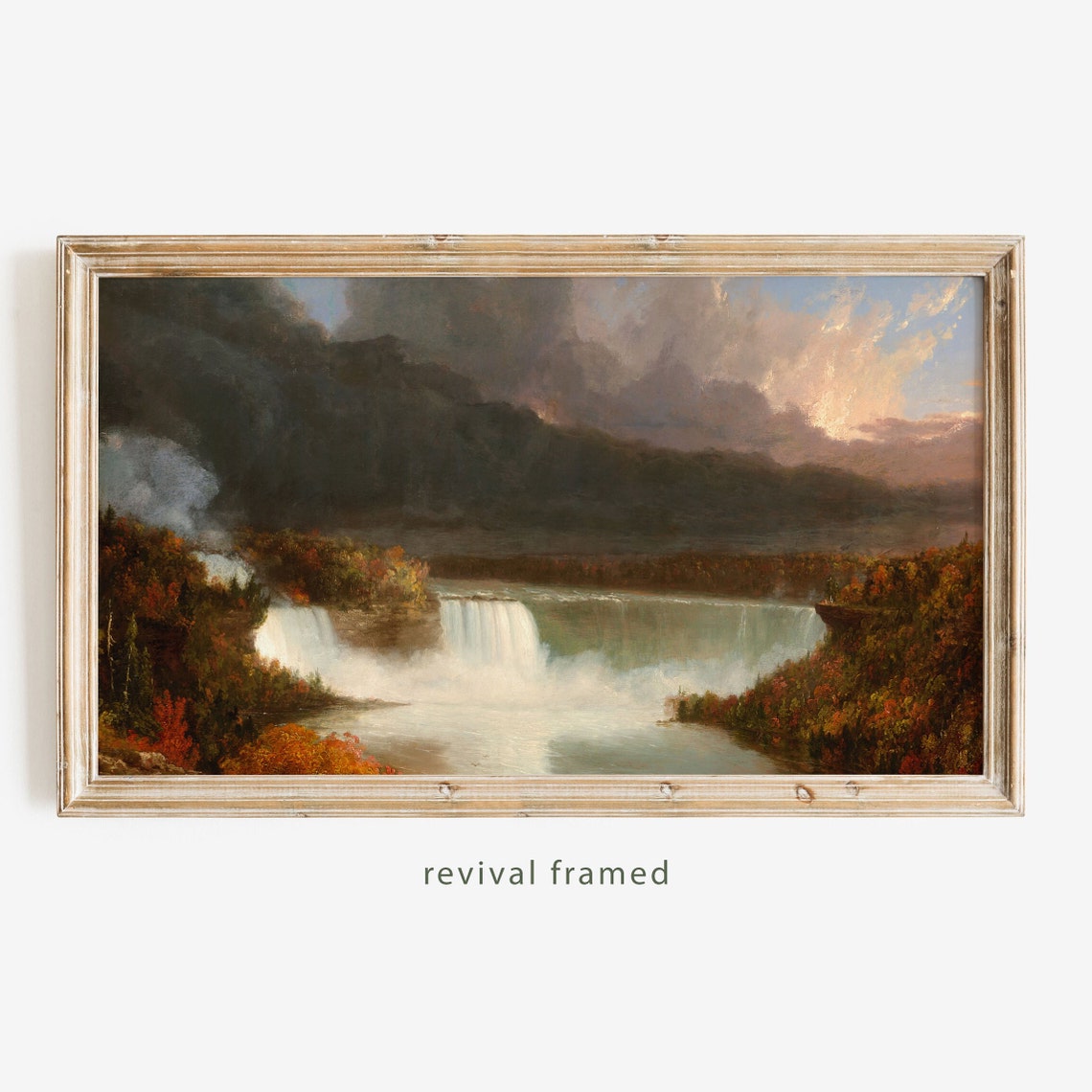 Majestic Great Autumn Waterfall with Mist and Fall Foliage Poster