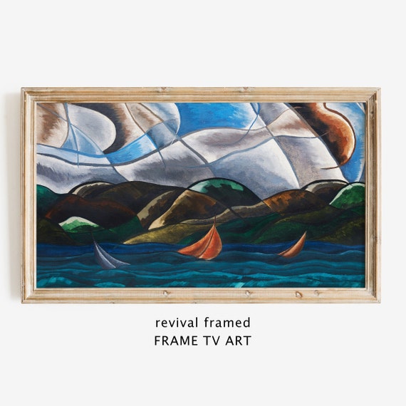 Abstract Sailboat Frame Tv Art Vintage Nautical Painting Geometric Abstract Seascape Frame Tv Art Large Art Gallery Wall