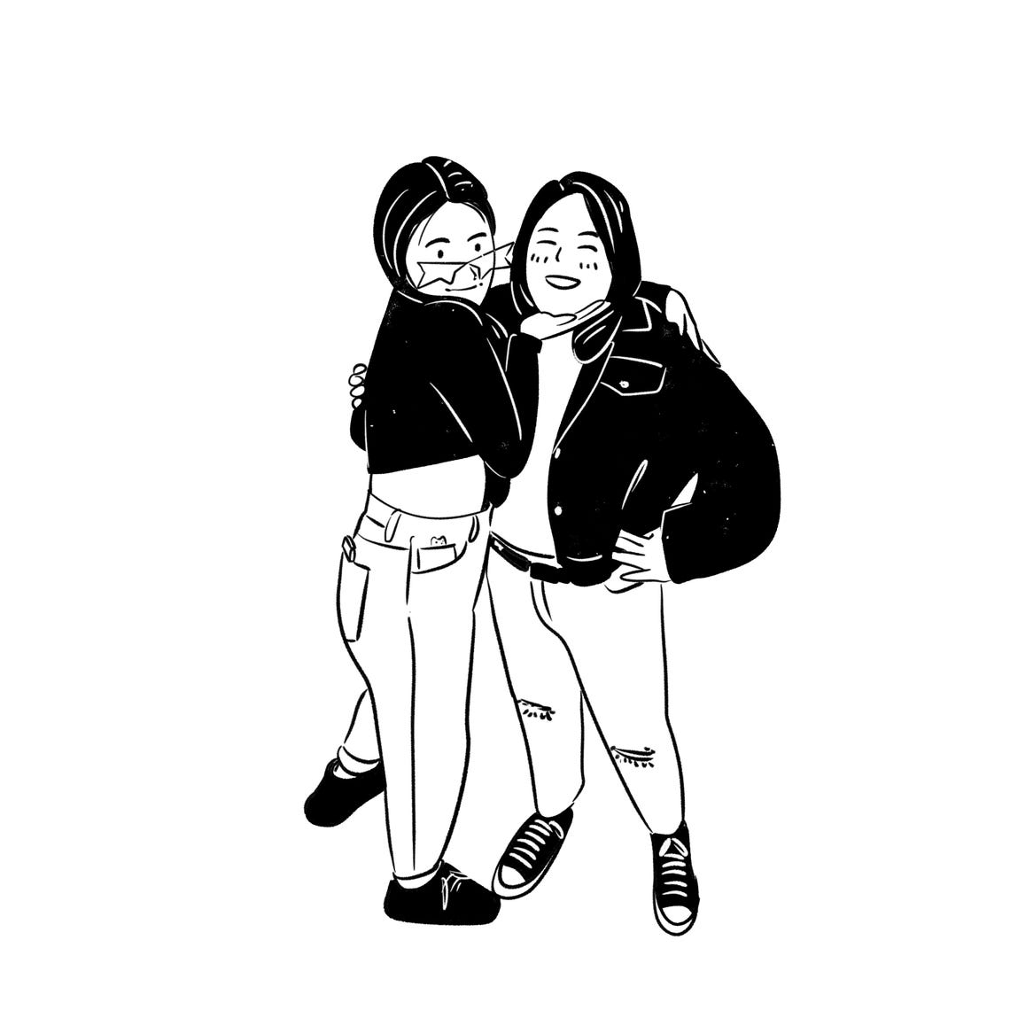 Minimalist Couple Line Art With Camera and Music Notes Portrait Poster - Image 3
