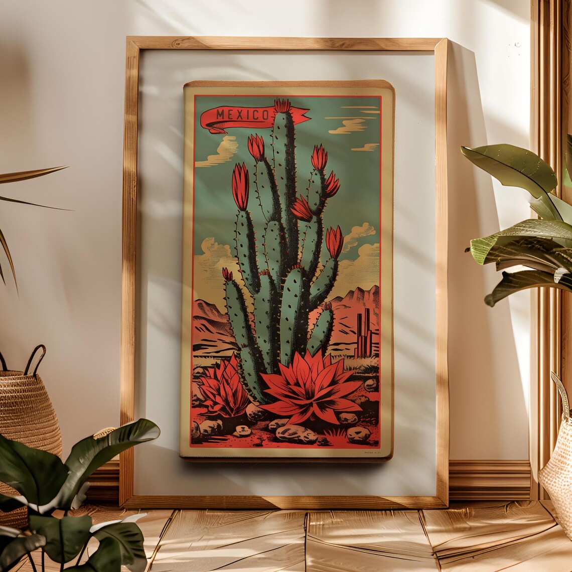 Cactus Landscape, Vintage Mexican Travel Poster