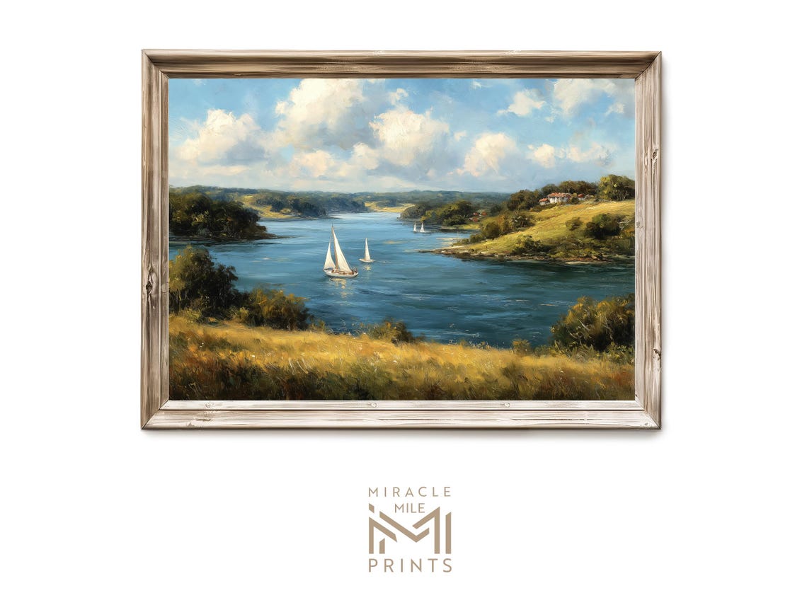 Sailboats on a River Estuary Classic Marine Painting Art Poster