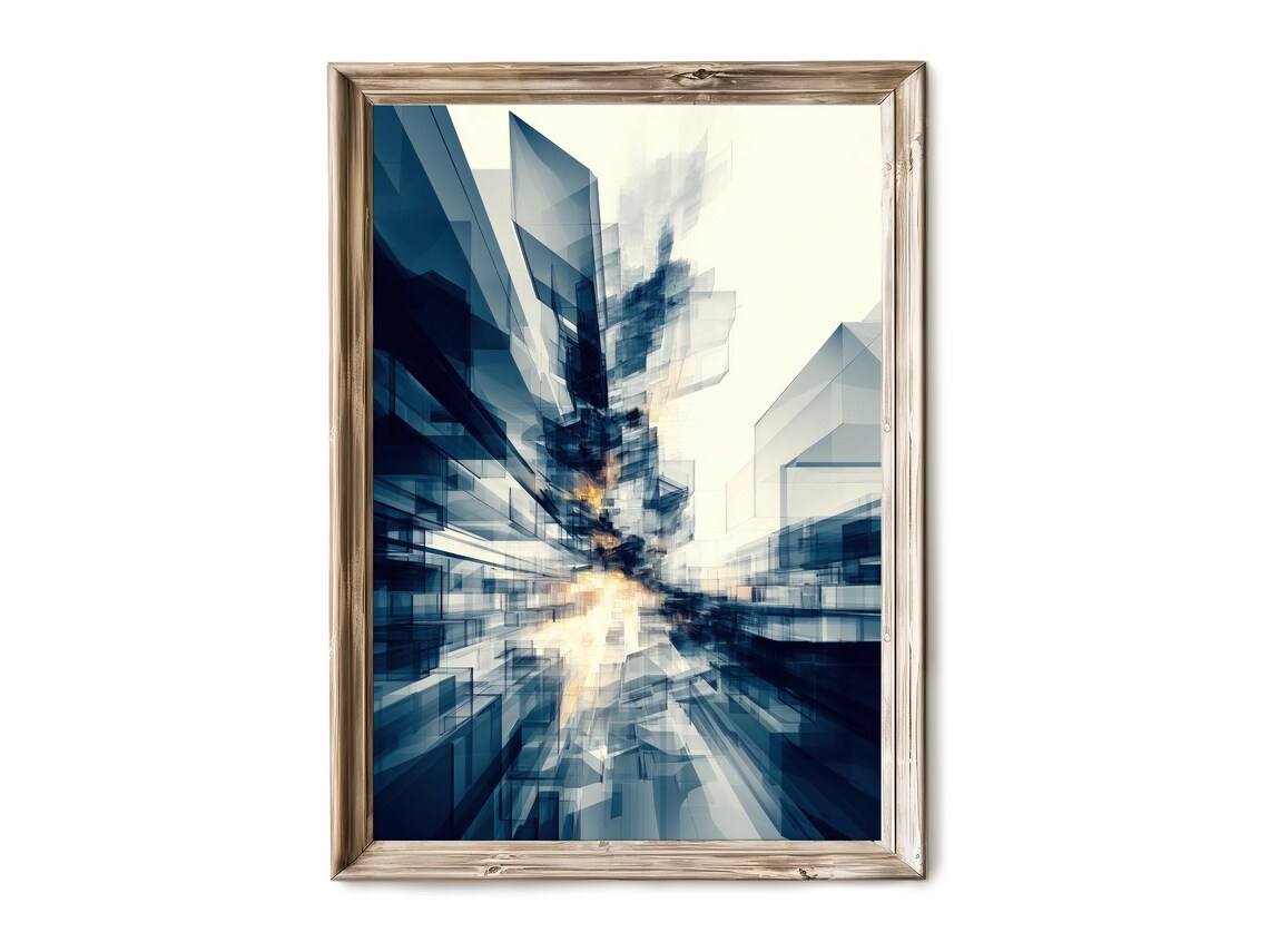Blue Teal Abstract Vertical Wall Art Modern Minimalist Painting Contemporary Decor 179