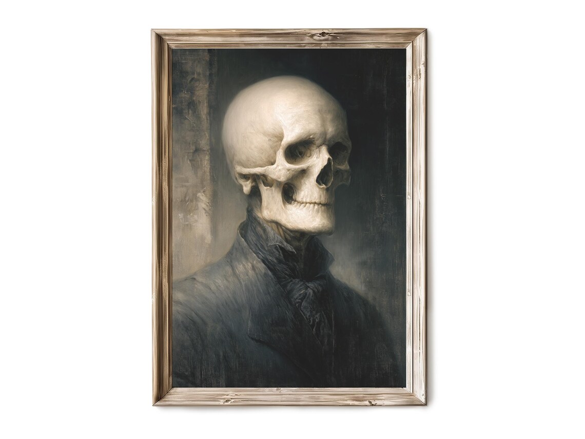Gothic Skull Portrait Dark Suit Moody Oil Painting Style Art Poster