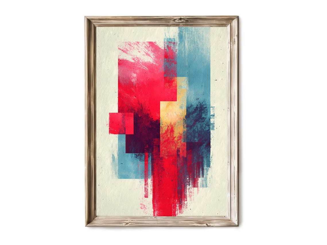 Red Blue Color Block Abstract Vertical Modern Bold Art Poster
