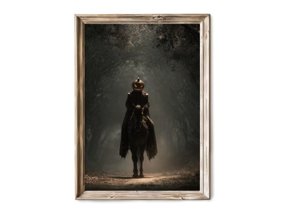 Headless Horseman On Horseback, Vintage Gothic Art Print
