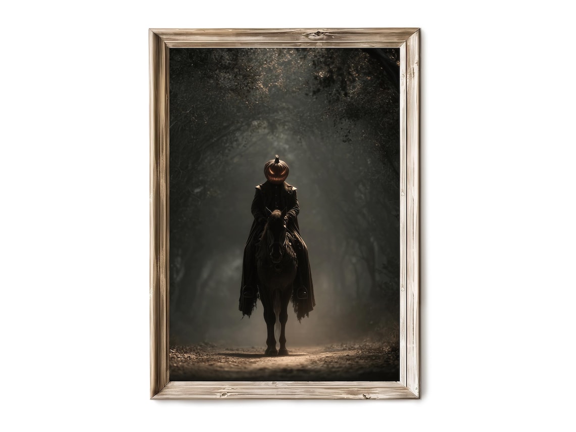 Headless Horseman On Horseback, Vintage Gothic Art Print