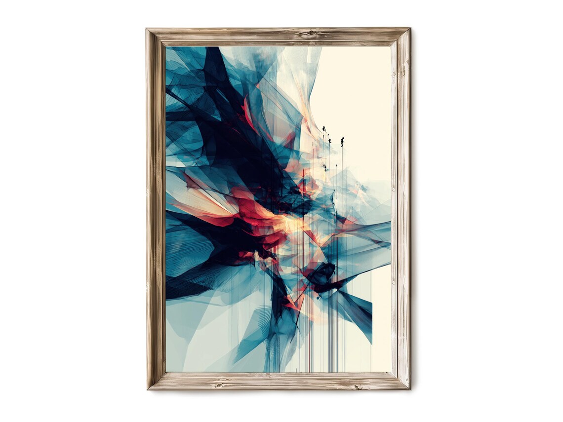 Vibrant Abstract Vertical Wall Art Modern Painting Teal Pink Artistic Decor Contemporary 177