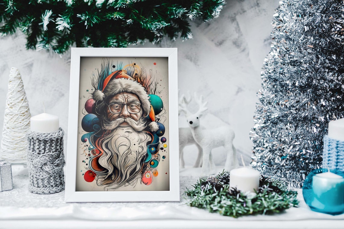 Santa Claus Portrait Colorful Abstract Ornament Splash Art Poster - Image 2