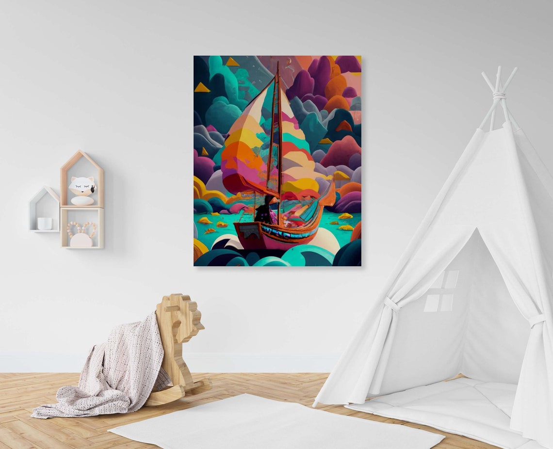 Sailboat Sailing Into A Sea Of Colorful Abstract Clouds Poster