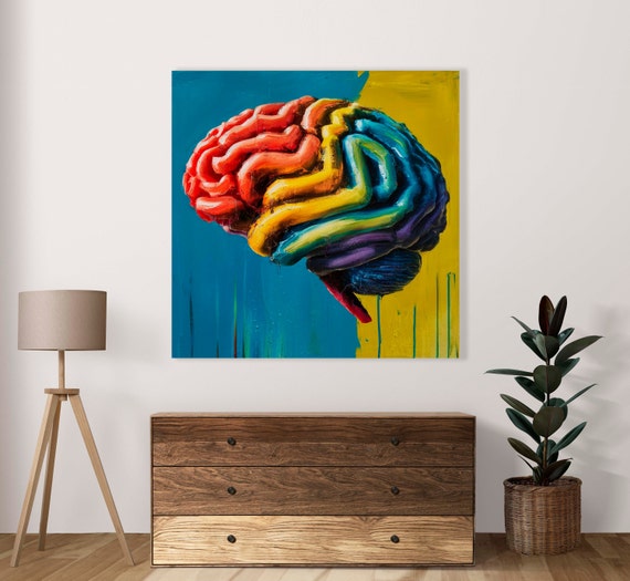 Human Brain Rainbow Colors Poster Set Of 1 Jpg Image Modern Wall Art Decor Commercial Use Pop Art Brain Art