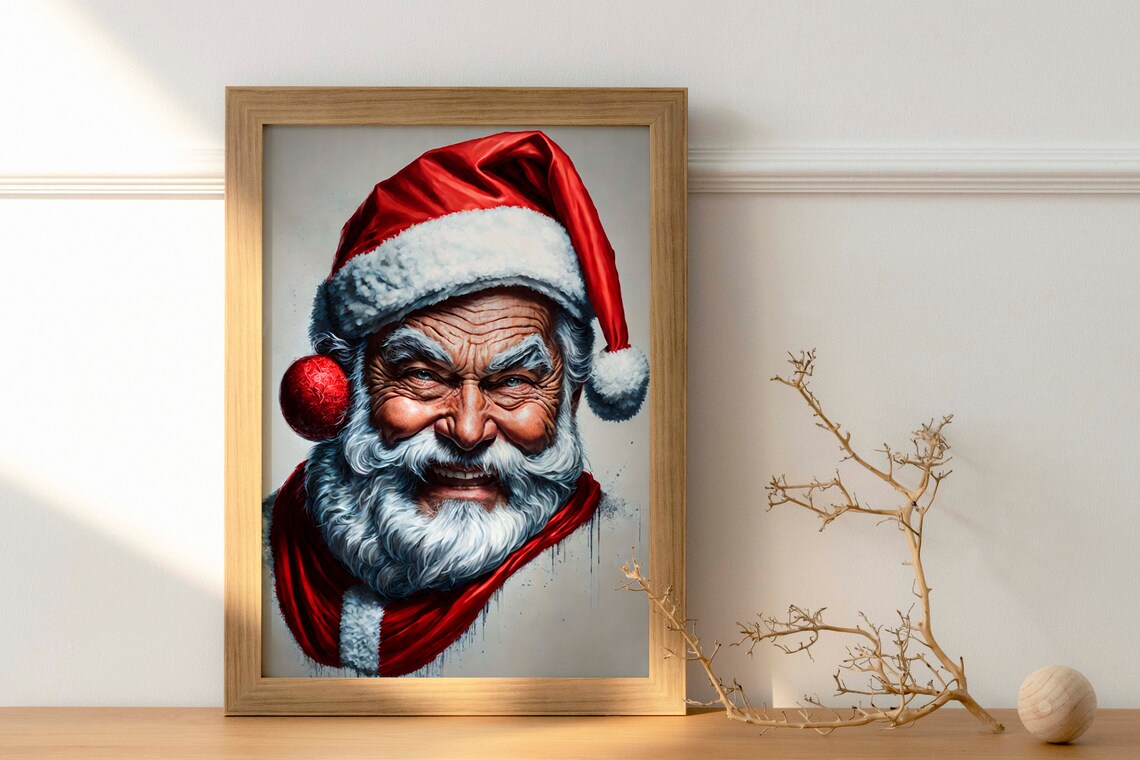Joyful Laughing Santa Claus Portrait Red Hat Christmas Art Poster