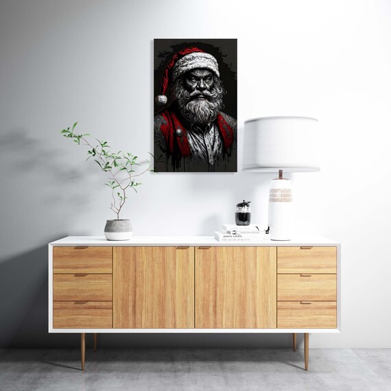 Dark Grunge Santa Claus Portrait Black And Red Illustration Poster