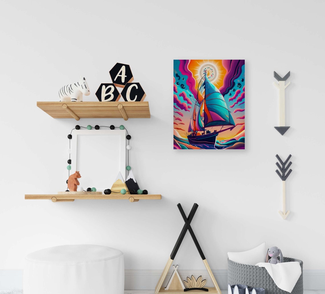 Sailboat At Sunset With Pink Clouds And A Radiant Sun Poster - Image 2