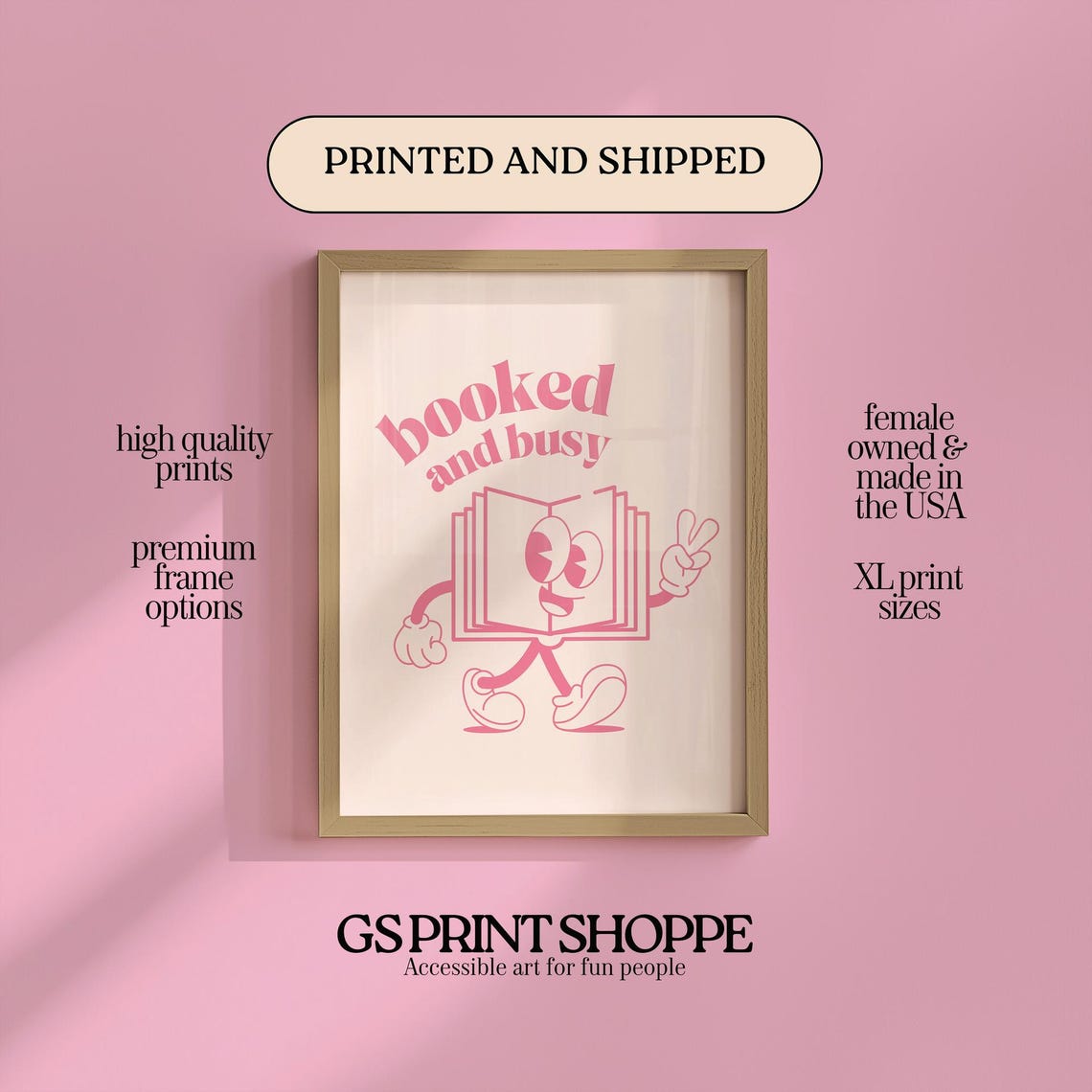 Booked And Busy Pink Book Character Funny Reading Quote Poster