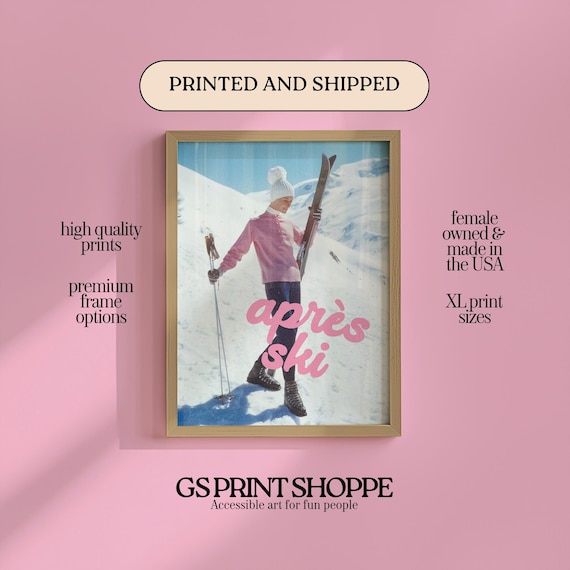 Apres Ski Retro Photo Pink Sweater Skier Vintage Winter Poster