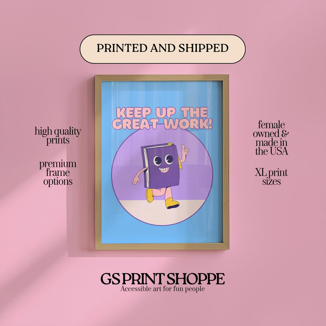Keep Up The Great Work Retro Cartoon Book Character Gift Poster