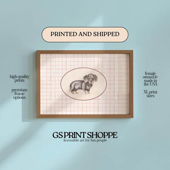 Dachshund Puppy Pink Checker Cute Dog Lover Breed Animal Art Poster