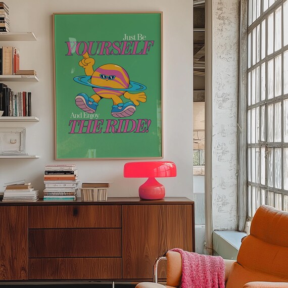 Just Be Yourself Retro Planet Character Motivational Art Poster