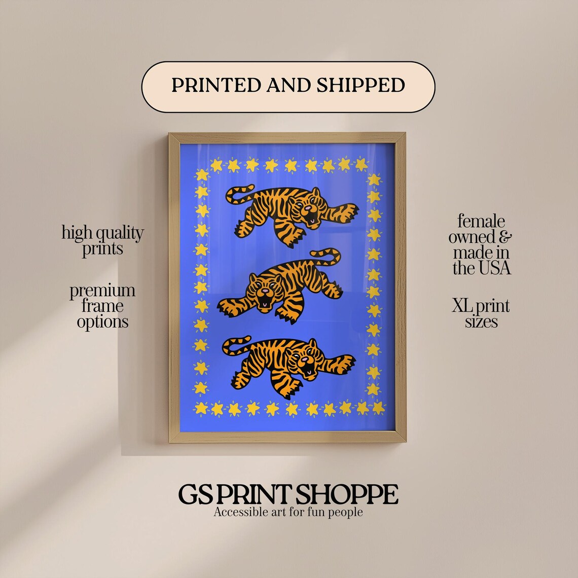 Tiger Stars Vertical Blue Art Print