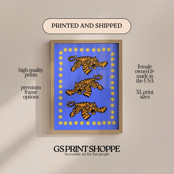 Tiger Stars Vertical Blue Art Print