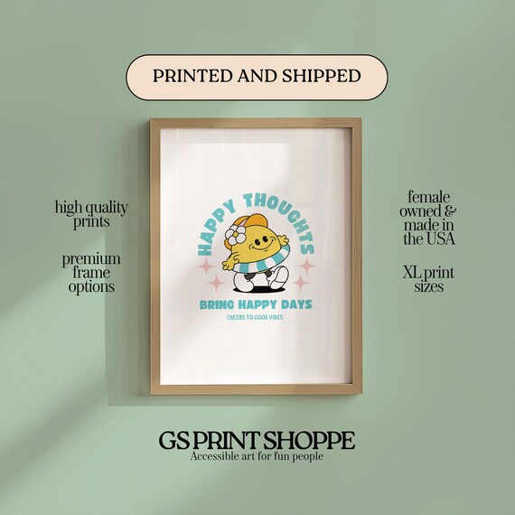 Happy Thoughts Bring Happy Days Cute Smiley Retro Cartoon Art Poster