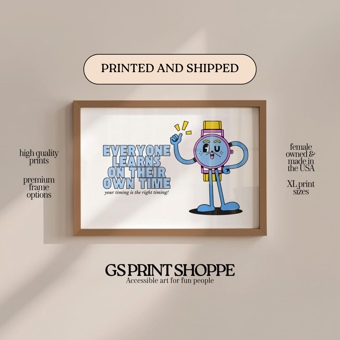 Everyone Learns On Their Own Time Retro Smiley Quote Wall Art