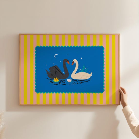 Exhibition Poster Aesthetic Home Wall Decor Art Colorful Illustration Art Retro Trendy Gift Swan Art Print Animal Colorful Art