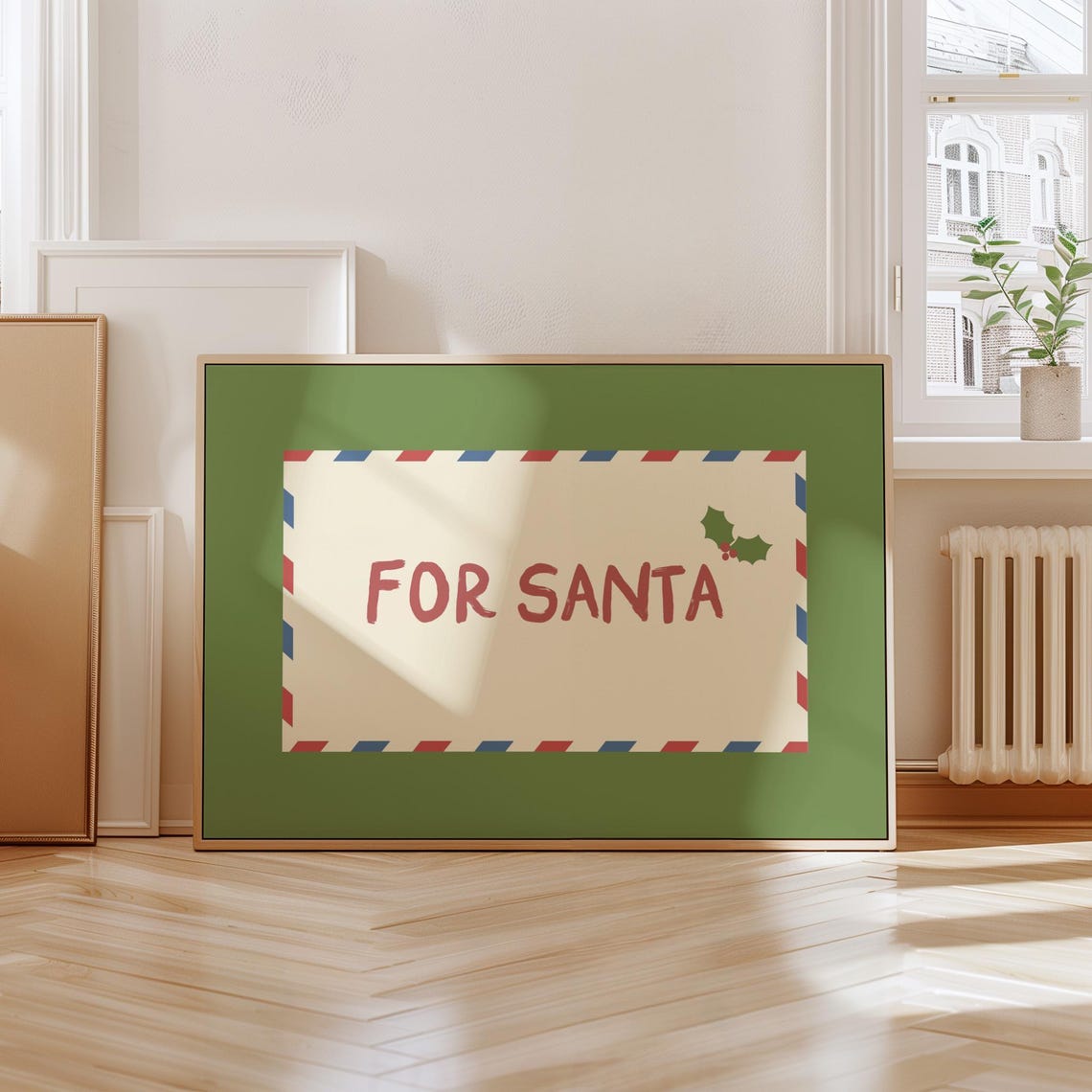 For Santa Airmail Envelope Christmas Holiday Card Green Art Print