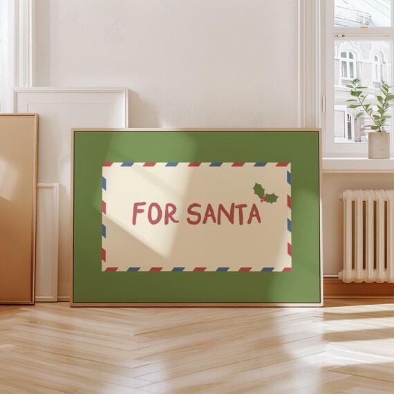 For Santa Airmail Envelope Christmas Holiday Card Green Art Print