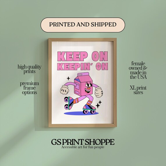 Pink Milk Carton Roller Skating Keep On Keepin On Retro Poster