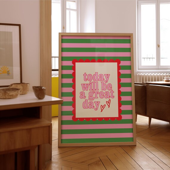 Positive Affirmations Poster Kids Motivational Decor Cute Self Care Office Wall Art Great Day Art Print Gs Print Shoppe Striped Prints