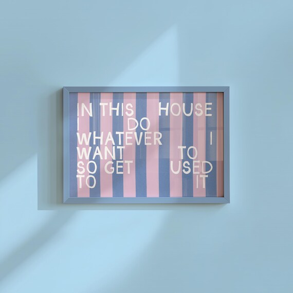 Apartment Wall Art Girl Decor Typography Print Living Room Girly Bedroom Blue And Purple Striped