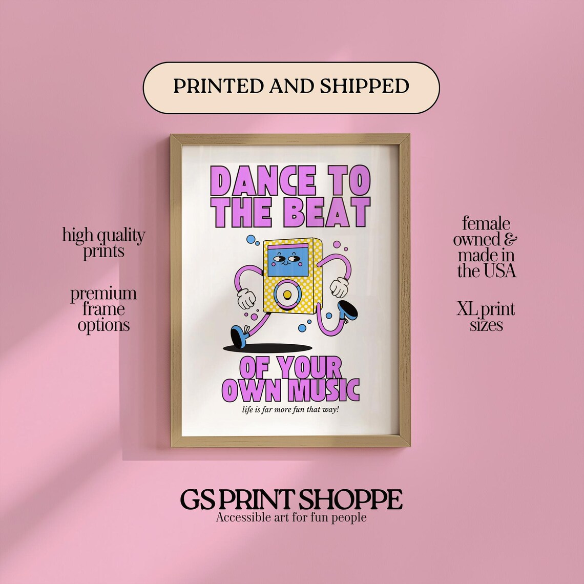 Dance To The Beat Of Your Own Music Cartoon Boombox Quote Poster