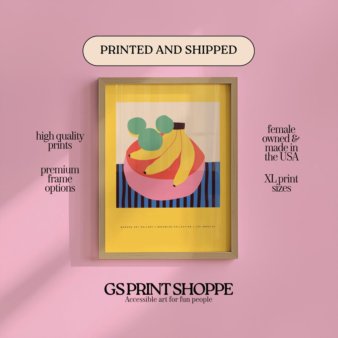 Bowl Of Bananas Bold Modernist Fruit Art Yellow Bohemian Art Poster