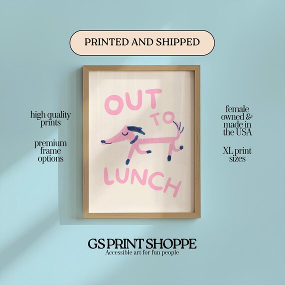 Out To Lunch Pink Dachshund Dog Cute Hand Drawn Funny Poster