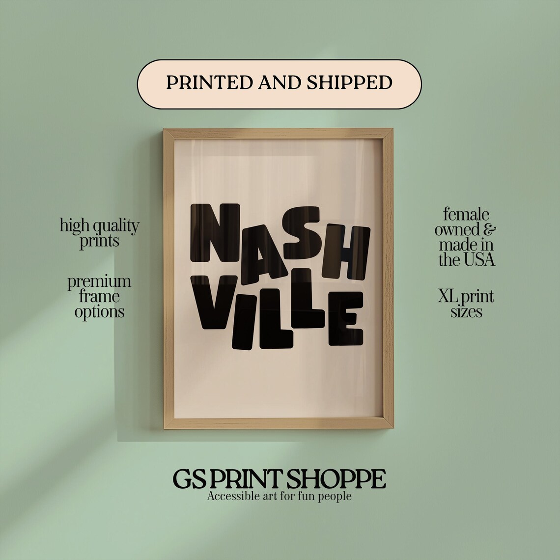 Nashville Bold Black Typography Minimalist City Wordmark Art Poster